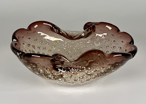 Murano Glass Bullicante Controlled Bubbles Scroll Amethyst Clear Ashtray/Bowl - Picture 3 of 6