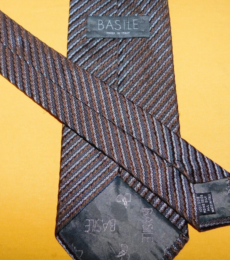 BASILE MADE IN ITALY BROWN/BLUE/LIGHT BLUE STRIPED TIE - NECK TIES - NECK TIES. - Image 3 of 3