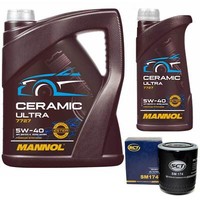 MotoröL Set Mannol 5W-40 Ceramic Ultra 6 Liter + ÖLfilter FüR Audi Skoda VW 2.8