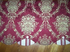 WAVERLY MOMENTO VALANCE  MERLOT RED & GOLD Lined Buttons SET OF 2