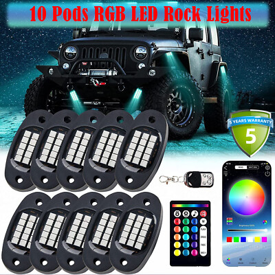 10 Pods RGB LED Rock Lights Offroad Unterbodenmusik Wireless APP