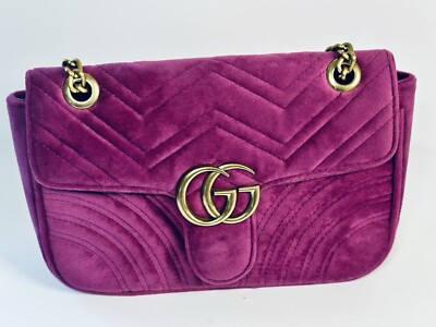 美 Gucci GGロゴ ベルベットショルダーバッグ Gucci Velvet Mini GG Marmont Crossbody Shoulder Flap Bag - 100