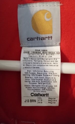 Vintage Carhartt Santa Fe Classic Duck Red Quilt Lined J13 Tan Jacket Mens 3XL - Picture 11 of 14