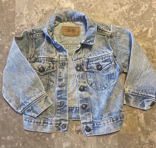 Vtg LEVI’S Kids Denim Jean Jacket Light Wash Trucker Toddler Sz 5 Orange Tab - Picture 5 of 8