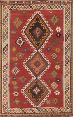 Vegetable Dye Kilim Reversible Area Rug 5x8 Flat-Weave Geometric Tribal Carpet