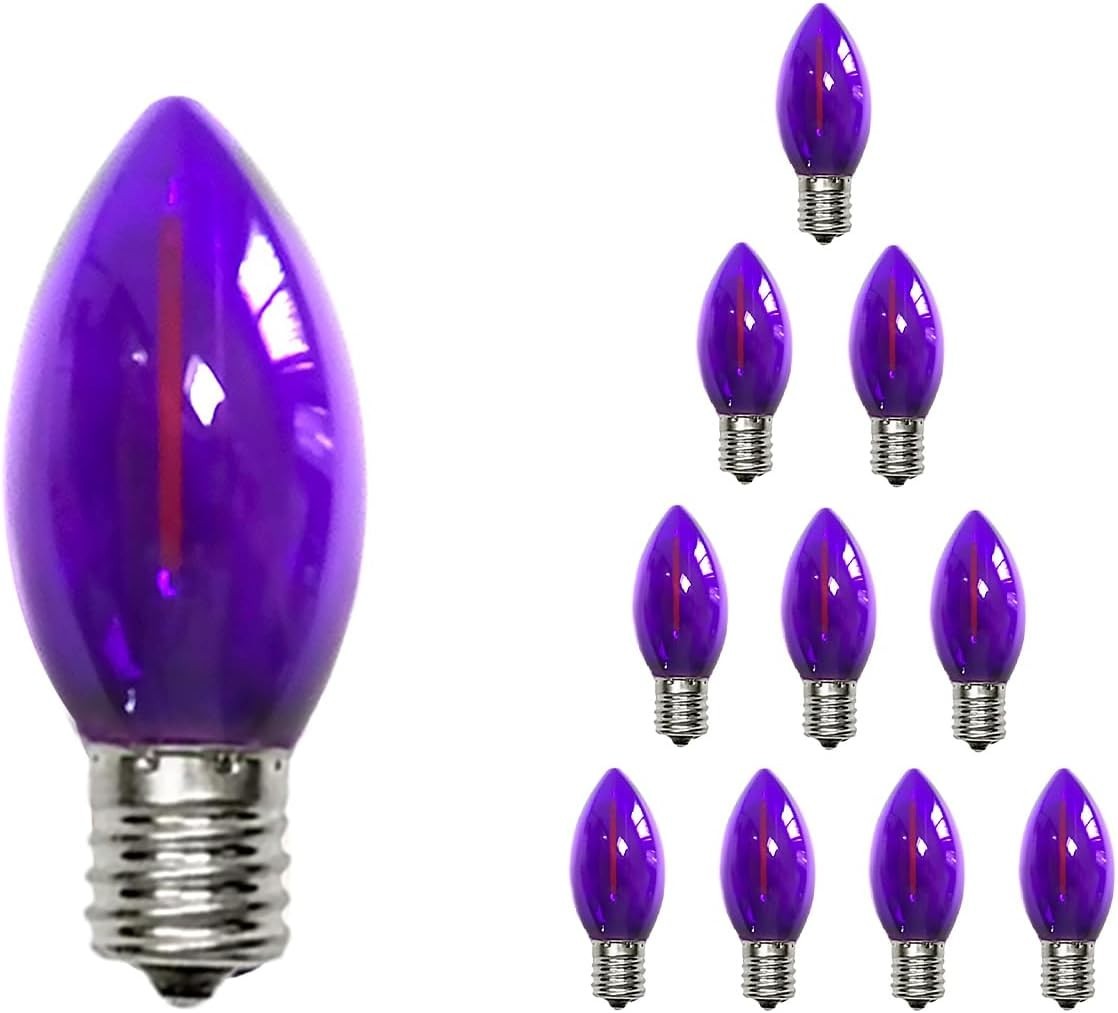 10 Pack C7 Replacement Bulbs, Dark Purple LED Halloween Light 10 Bulbs