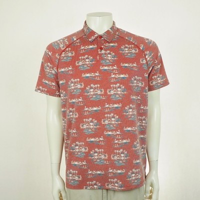 Rhone Polo Shirt Mens Large Red Golf AOP Chill Tropical Beach Paradise Hawaiian