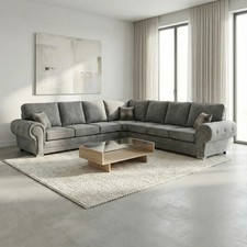 Verona Full Back 7 seater sofa | Grey Fabric| Living room corner sofa| Footstool