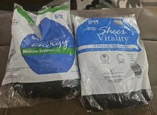 Vintage Lot Of 6 Leggs Sheer Energy Vitality Sheer Toe Pantyhose Black Size B