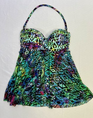 Profile by Gotex Blue Green Purple Swim Suit Babydoll Tank Top Size 10 Underwire