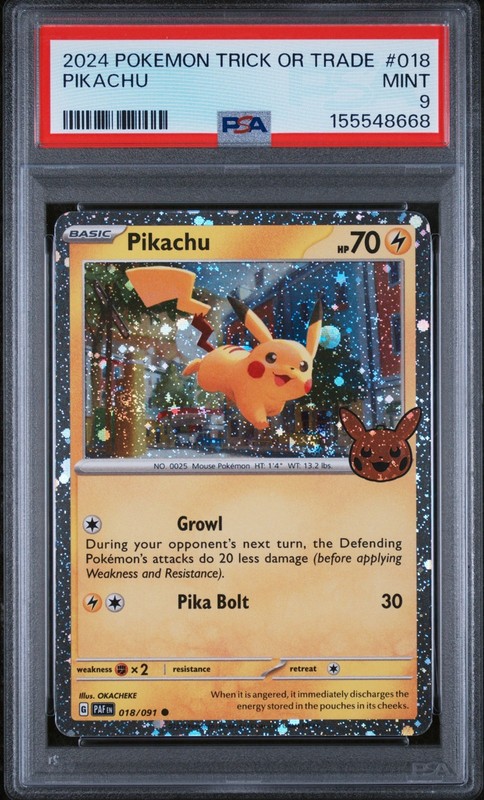 Pikachu 2024 Pokémon Trick Or Trade Cosmos Holo #018/091 PSA MINT 9