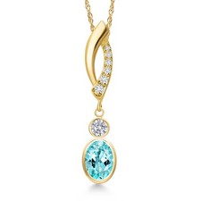 14K Yellow Gold Blue Apatite and Lab Grown Diamond Pendant Necklace for Women |