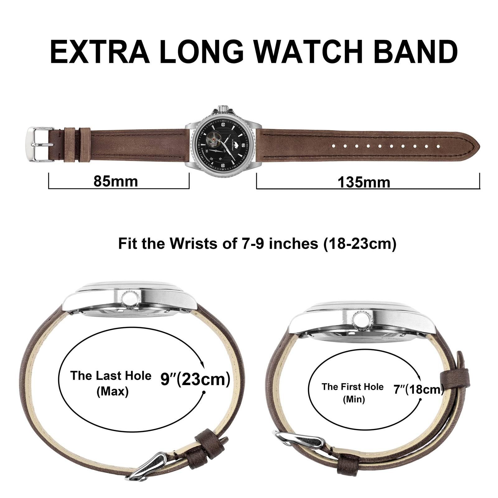 Bracelet de montre extra long 22mm en cuir marron pour homme