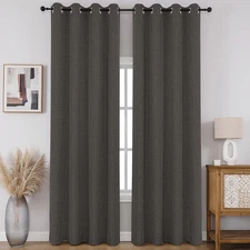 100% Blackout Window Curtains 84 inches Long 2 Panels Set, Faux Linen Look Th...