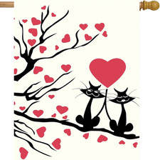 Valentine'S Day Two Cats in Love on Heart Tree Branch House Flag 28" X 40" Doubl