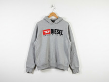 Diesel Big Logo Felpa con Cappuccio Uomo M Grigio Spell Out Y2K Anni 90 Vintage Streetwear Grunge