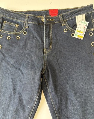 V Cristina Studded Star Pyramid Blue Denim Slim Jeans Size 10 Dark Wash Edgy EUC