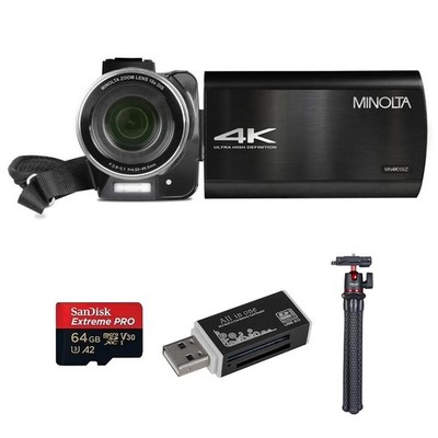 Minolta MN4K100Z 28MP 4K Ultra HD 3.5'' Touchscreen Night Vision Camcorder, Black