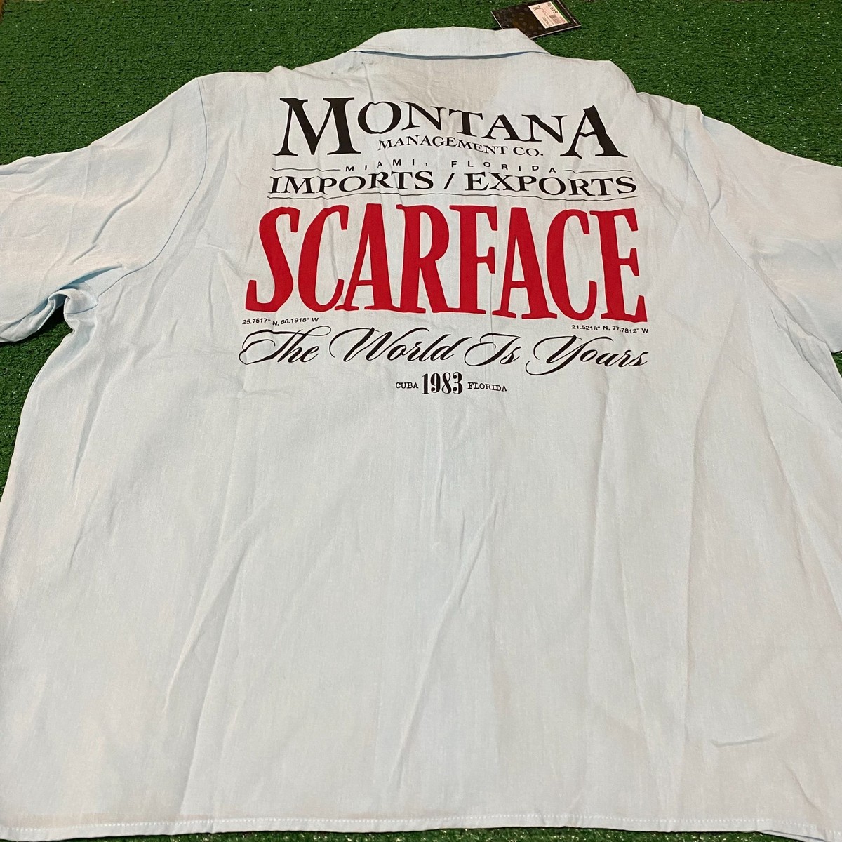 Size XL - Scarface X Shoe Palace MGMT CO Button Up Blue Red Short