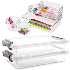 A4 Clear Storage Box with Lid 4.5L Stackable Document Paper Organiser Handle