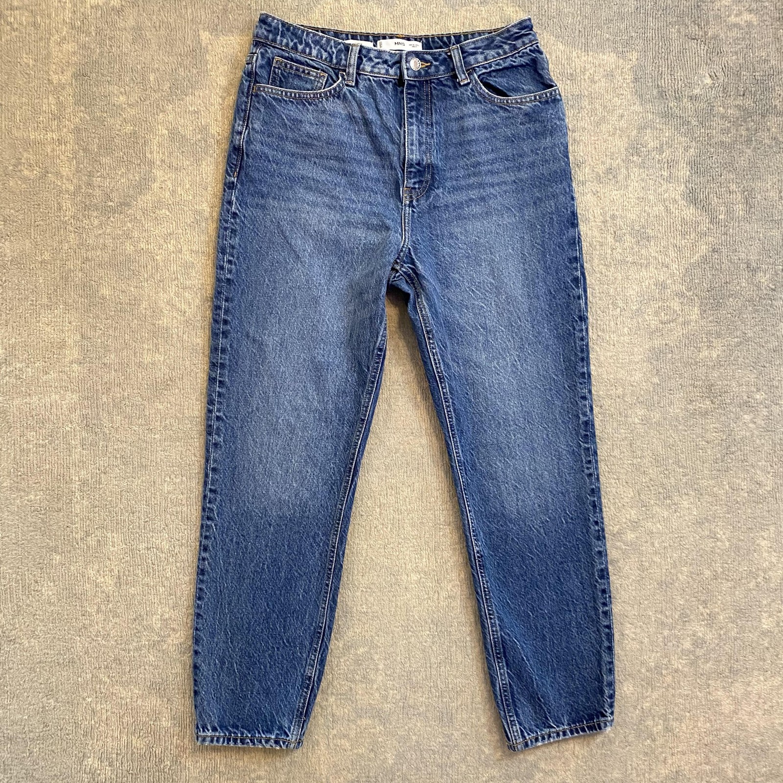 MNG Mom Jeans Womens 8 Blue Medium Wash High Rise 100% Cotton Denim Tapered Leg-image