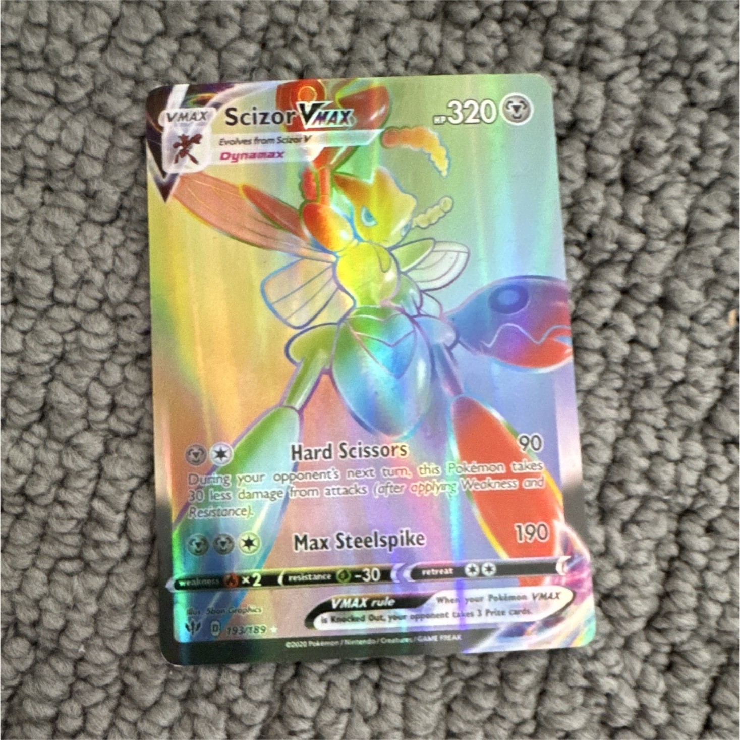 Scizor VMAX 193/189 Darkness Ablaze Secret Rare Full Art Holo 2020 EN 320HP