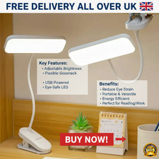 USB Rechargeable Clip On LED Desk Lamp Reading Study Light for Dorm Bedroom