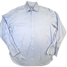 Charles Tyrwhitt Shirt Mens 17 Blue Herringbone Dress Button Long Sleeve