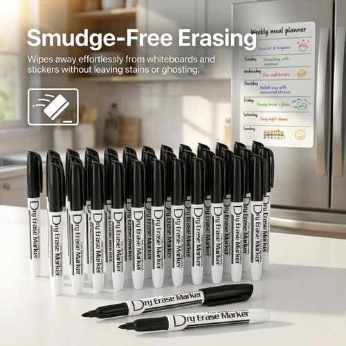 Black Dry Erase Markers Bulk Pack of 60 Low Odor Fine Tip Whiteboard Pens for... - Picture 3 of 6