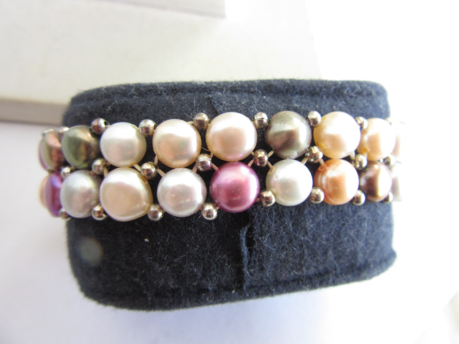 Multi colored pearl disk beaded stretch bracelet - image 2