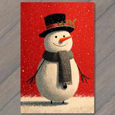 STICKER Snowman Black Hat Red Background Winter Snow Falling Holiday Cheer Car