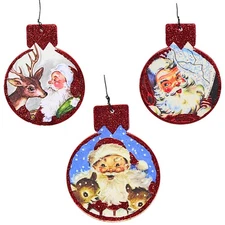 Primitives By Kathy Santa Tree Ornament Set Reindeer Believe Naughty Nice
