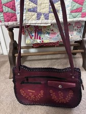 Handmade Hand Tooled Wine Leather Floral Honduras Shoulder Bag Western Boho