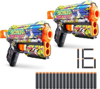 XSHOT Skins Menace - Sonic Hyper Spike (2 Pack + 16 Darts) by ZURU, Easy Reload,