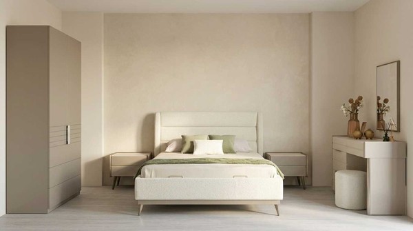 Schlafzimmer Set Beige Modern Luxus Bett Schminktisch Schrank-image