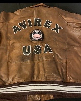 Avirex Men's Brown ICON Bomber American Aviator Genuine Cowhide Leather Jacket