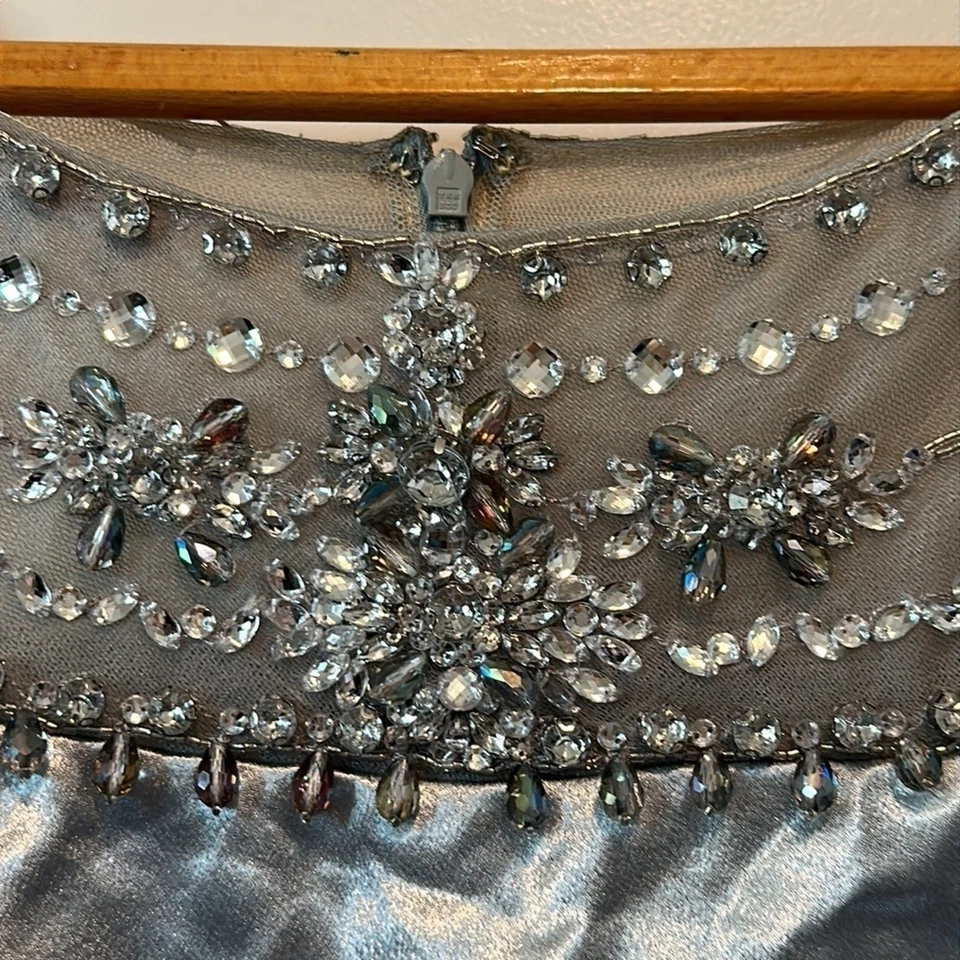 Adrianna Papell NWT Icy Mint Pleated Satin Gown Size 12 Beaded Neck Formal Dress - Image 4 of 4