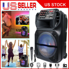 Portable 15" Heavy Bass Bluetooth Party Speaker System with Subwoofer FM AUX Mic