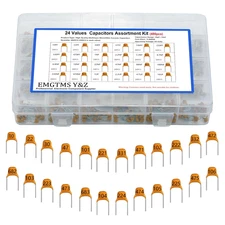 24 Values 480Pcs Multilayer Monolithic Ceramic Capacitor Assortment Kit, 10Pf-10