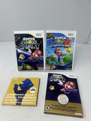 Super Mario Galaxy 1 & 2 (Nintendo Wii) CIB W Soundtrack & Launch Coin Bundle