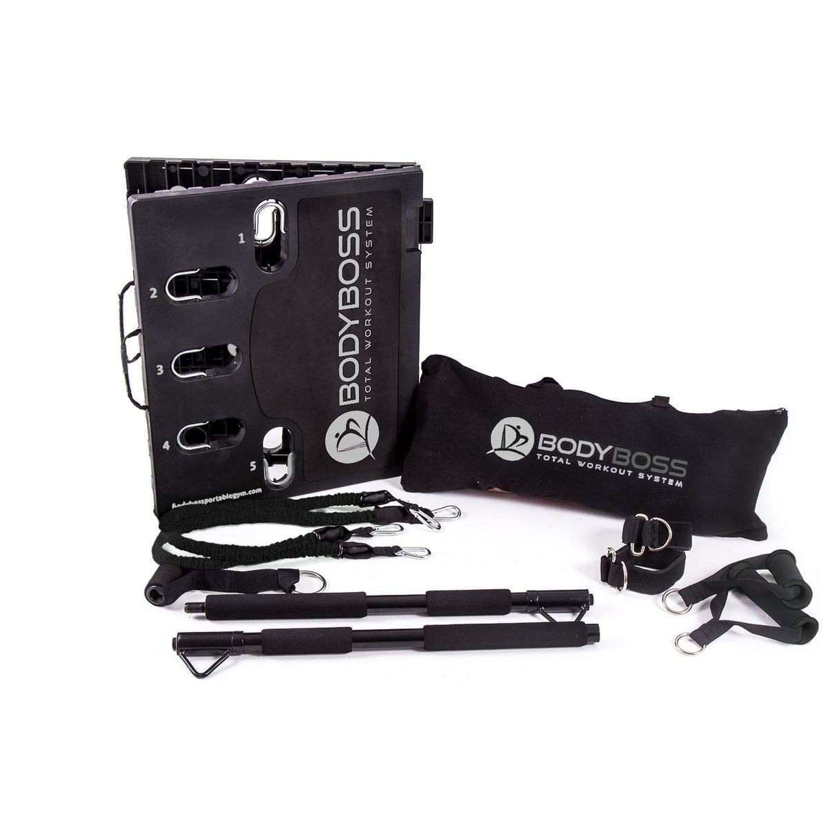 BodyBoss Home Gym 2.0 Full Portable Gym Home Workout Package Black 2 Bands