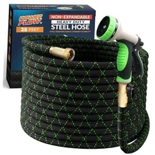  Garden Hose, NON-EXPANDABLE Premium Quality Stainless Steel 25 Feet Black