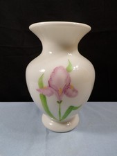 Fenton Hand Painted Milk Glass Vase - Purple Iris Design