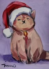 Jose Trujillo Fine Art PRINT 16x20" Collectible Xmas Cat Santa Claus Hat Modern