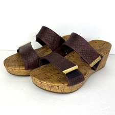 Vionic Pepper Merlot Snake Cork Wedge Slide Sandals US 8 burgundy maroon