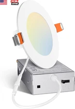 1 Pack 4 Inch 5CCT Ultra-Thin LED Recessed Ceiling Light with Junction Box, 2700