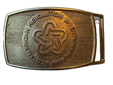 VINTAGE 1976 AMERICAN REVOLUTION BICENTENNIAL 3.5" RECTANGLE METAL BELT BUCKLE