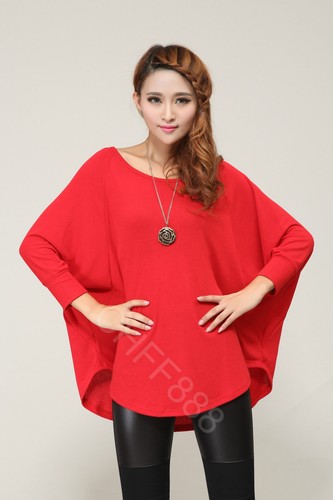 Stylish Womens Batwing Loose Crew Neck Quality Knitted Asymmetric Top / Jumper - Picture 4 of 29
