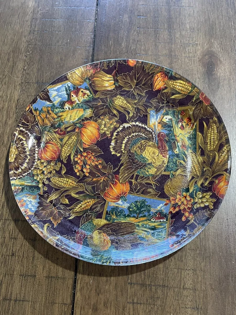 10 Textured Decoupage Decorative Glass Plate Thanksgiving Excellent Condition