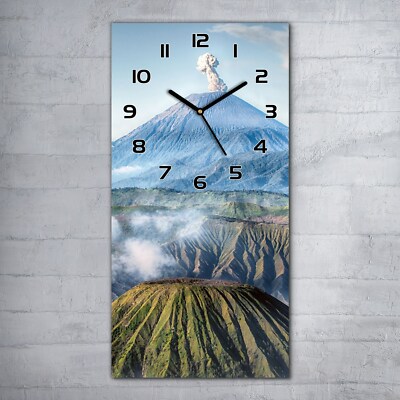 Glasuhr Wanduhr Küchenuhr Echt-Glas Mt. Bromo Vulkan Java Wolken 30x60